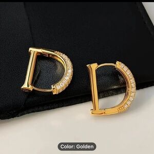 2pc Crystal Letter D Necklace & earring set with Zirconia Stones Copper Crafted